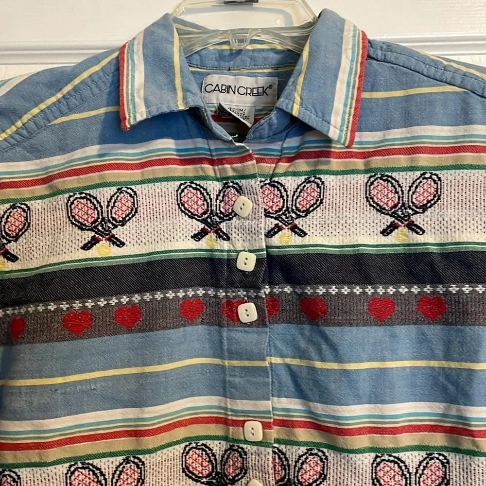 Cabin Creek women’s vintage tennis racket button down shirt size medium - Picture 2 of 9